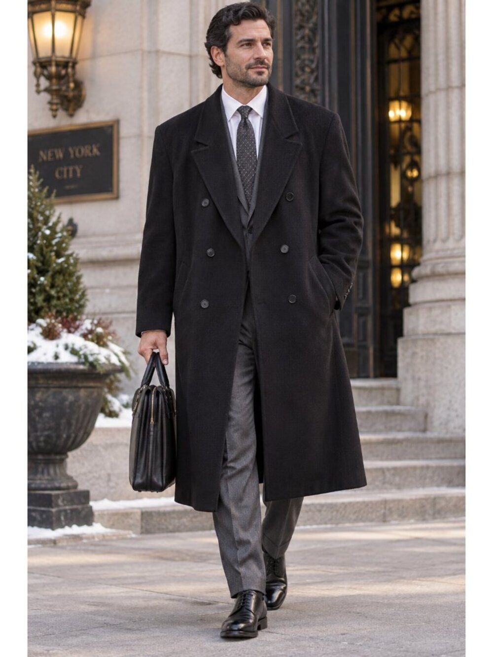 Vintage 80s Mens 42R Black Double Breast Long Overcoat USA Union GUC